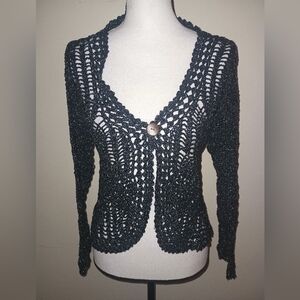 Carolyn Taylor Elegant Black Crochet Sweater SZ S